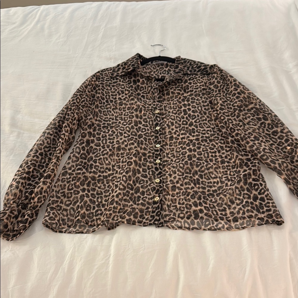 Leopard Print Button-Up Blouse